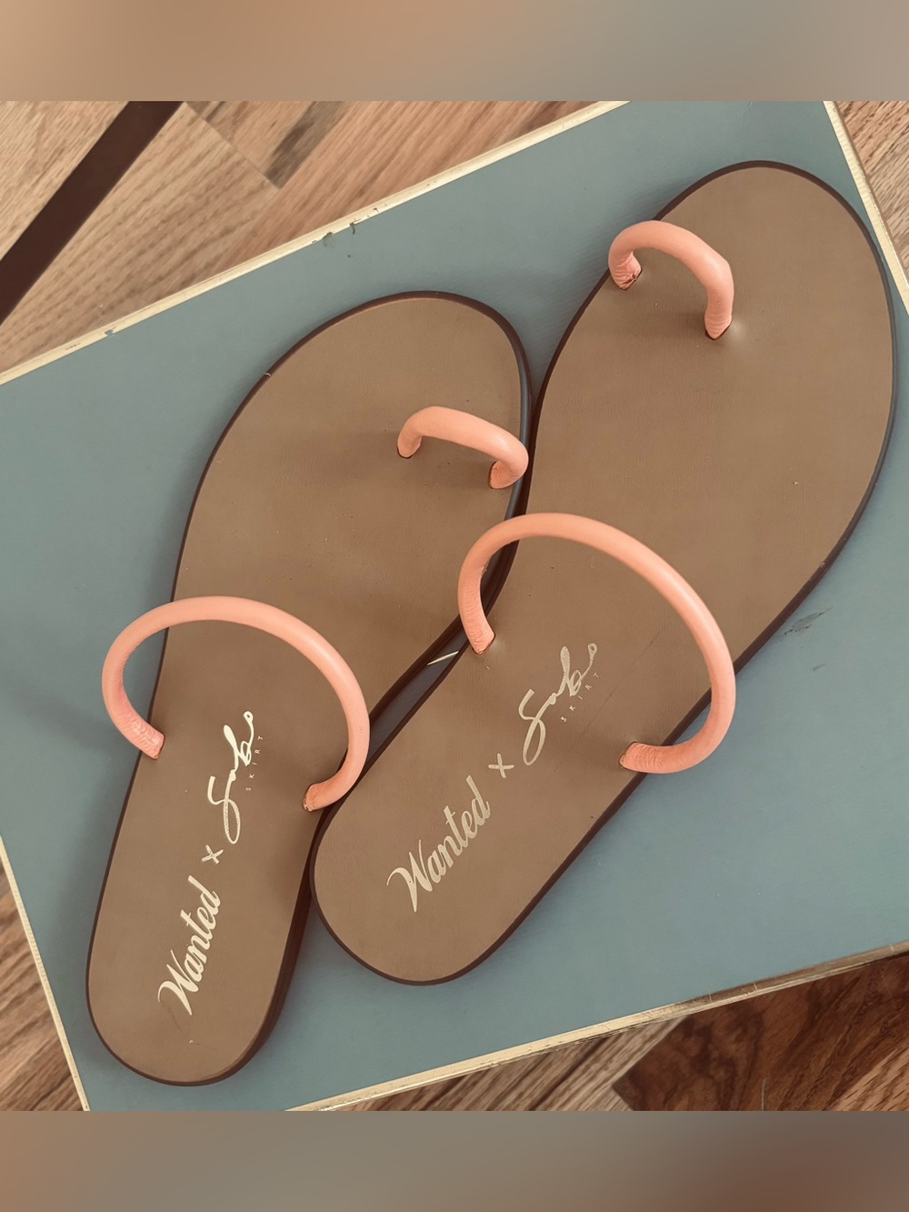 Wanted x Sabo Unique Design Leather Sandals with Peach Straps. New